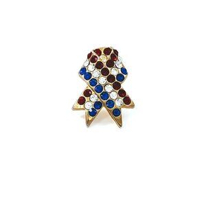 Patriotic Red White & Blue Rhinestones Ribbon Unisex Pin